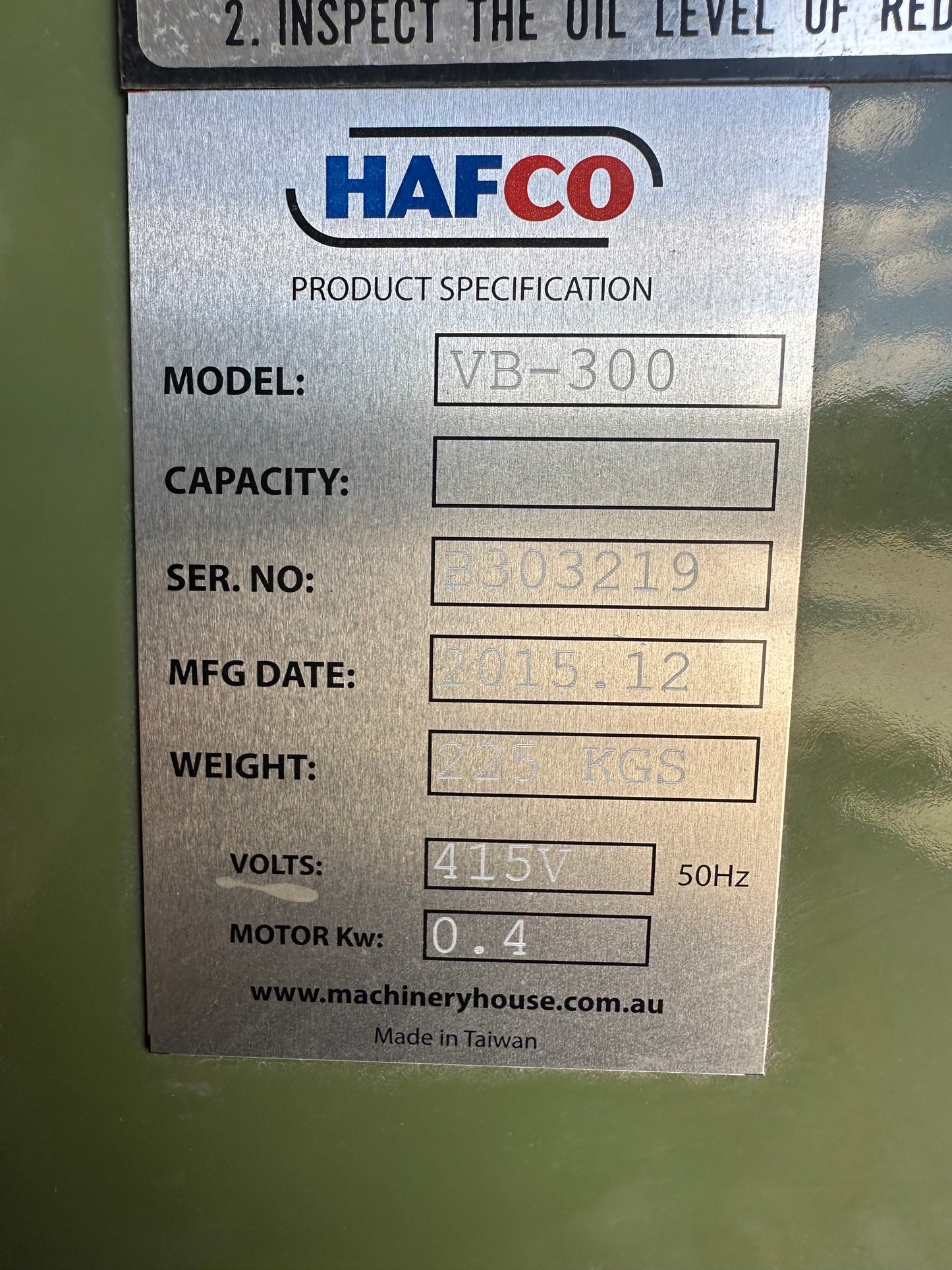 Used HAFCO VB-300 Vertical Bandsaw